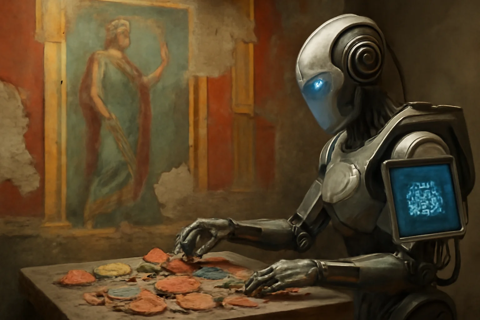 Robô restaura afrescos de Pompeia e monta fragmentos com IA