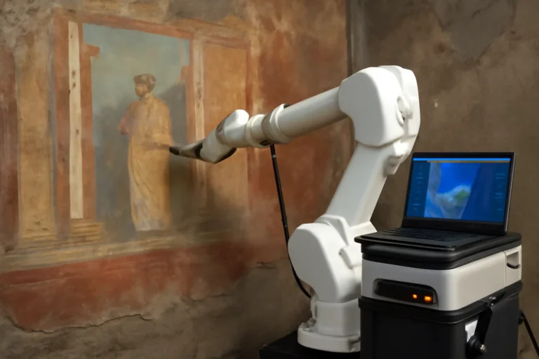 robô ajuda no restauro de afrescos de pompeia com ia e montagem automatizada