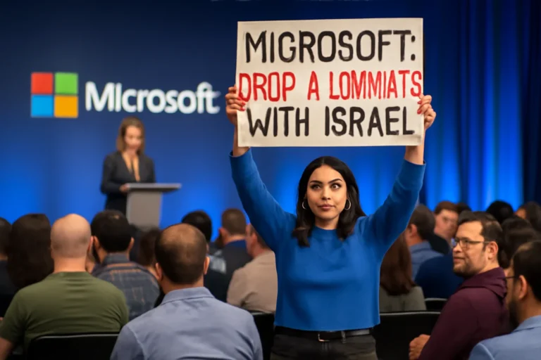 funcionária da microsoft protesta contra contratos de ia com israel em evento