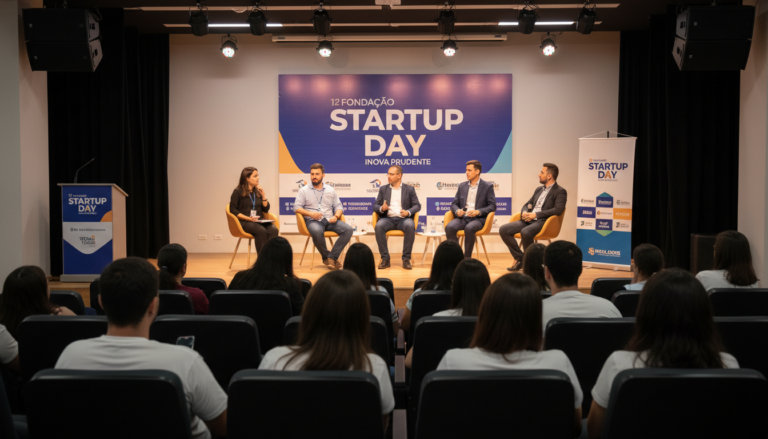 Palestrantes em painel sobre Inteligência Artificial no 12º Startup Day em Presidente Prudente