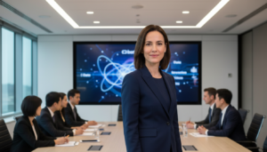 Julie Sweet, CEO da Accenture, falando sobre a importância da IA para a carreira.