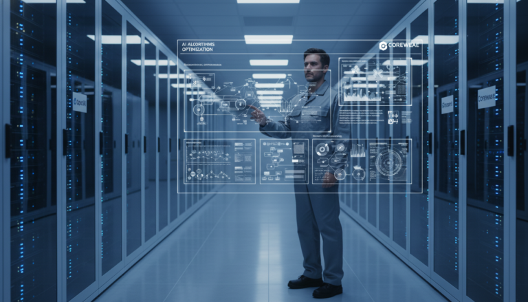 Data center com tecnologia de ponta, representando o acordo entre OpenAI e Coreweave.