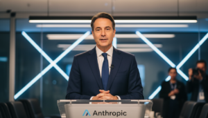 Executivo da Anthropic em coletiva de imprensa falando sobre a segurança da IA Claude