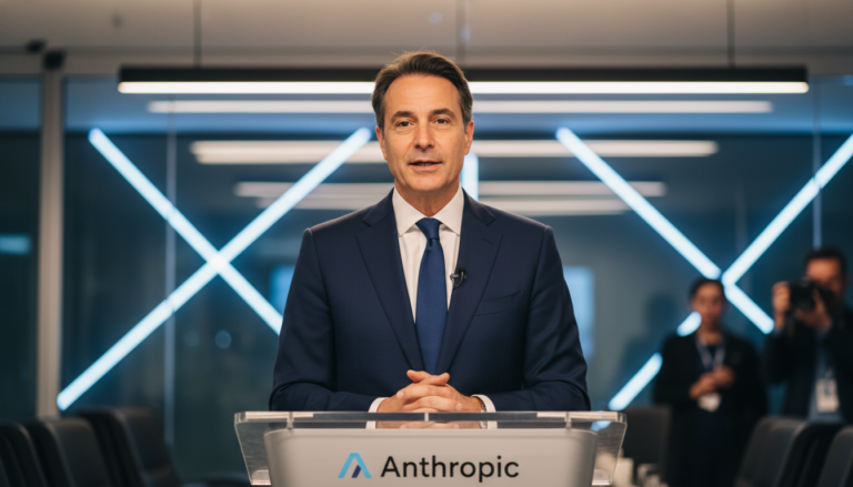 Executivo da Anthropic em coletiva de imprensa falando sobre a segurança da IA Claude