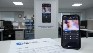 Escritório da Autoridade de Padrões Publicitários do Reino Unido com foco em aplicativo de edição.