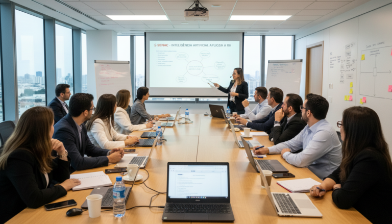 Profissionais de RH participando de workshop sobre Inteligência Artificial ministrado pelo Senac.