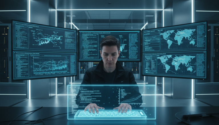 Sala de controle de segurança cibernética bancária com IA em 2026