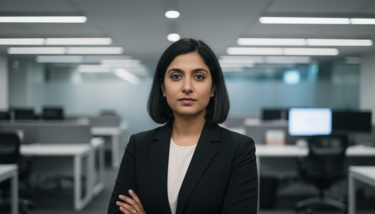 Amrita Ahuja, CFO e COO da Block, em escritório.