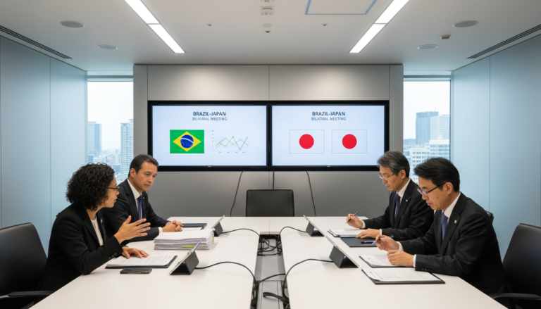 Representantes do Brasil e do Japão em reunião sobre tecnologias de informação e comunicação em Tóquio