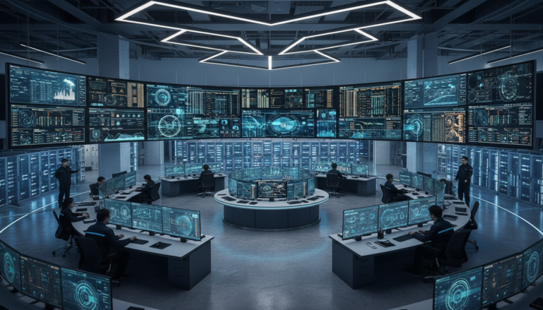 Centro de controle de dados na China com foco em inteligência artificial.