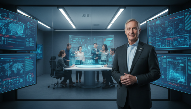 Executivo da Cisco em um centro de operações de segurança com foco em IA agentic.