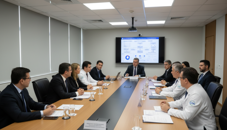 Médicos e conselheiros debatendo regulamentação de IA na medicina no CFM