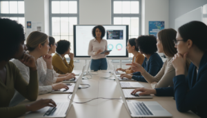 Mulheres aprendendo sobre Inteligência Artificial em um curso gratuito