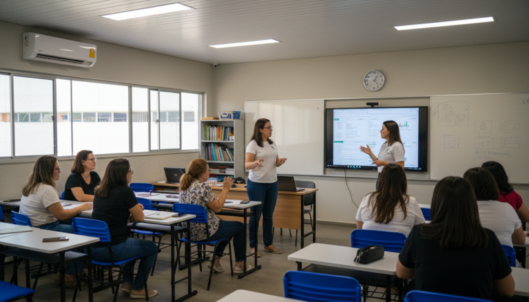 Educadores da rede municipal de Caraguatatuba participam de workshop sobre Inteligência Artificial.