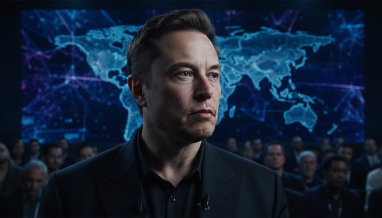 Elon Musk em evento de tecnologia discutindo o futuro da inteligência artificial