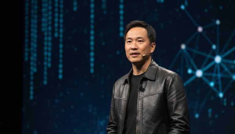 Jensen Huang, CEO da Nvidia, em um evento de tecnologia discutindo o futuro da inteligência artificial.