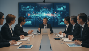 Profissionais discutindo o desenvolvimento responsável da inteligência artificial, representando o trabalho da Fapeg.