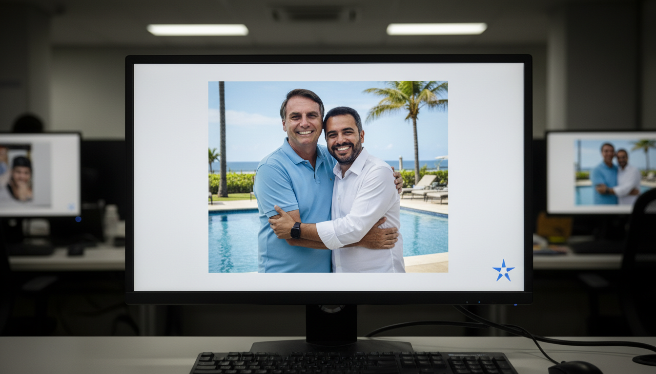 Foto de Flávio Bolsonaro e Vorcaro abraçados foi criada com inteligência artificial