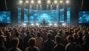 Palestrante apresenta sobre inteligência artificial e o futuro da mídia em um festival