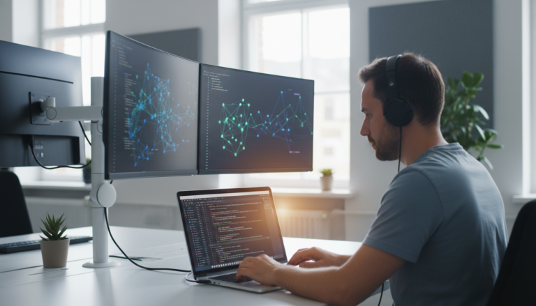 Desenvolvedor utilizando o Google AI Studio para codificação full-stack