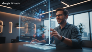 Desenvolvedor utilizando a experiência de codificação full-stack no Google AI Studio