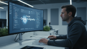 Desenvolvedor utilizando a nova experiência de codificação full-stack no Google AI Studio.