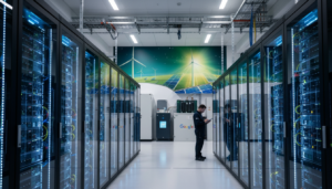 Centro de dados do Google na Bélgica com foco em IA e energia renovável.