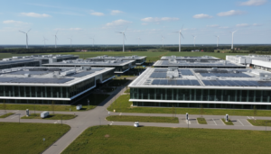 Campus de data center do Google na Bélgica com foco em IA e cloud, destacando infraestrutura e energia renovável.