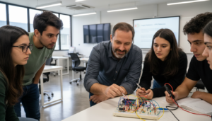 Professor demonstrando projeto de Arduino para estudantes no IFPE Palmares
