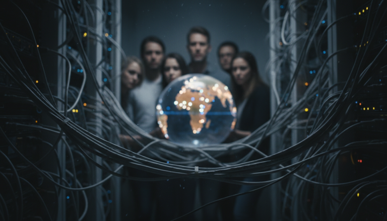 Infraestrutura de TI precária em um país em desenvolvimento, simbolizando a falta de preparo para inteligência artificial.