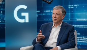 Bill Gates em entrevista falando sobre o impacto da inteligência artificial no mercado de trabalho.