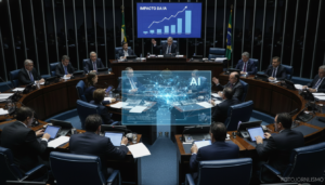 Deputados discutem projetos de lei sobre inteligência artificial na Câmara dos Deputados em 2026.
