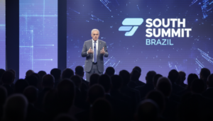 Luís Roberto Barroso discursando sobre inteligência artificial em evento de tecnologia
