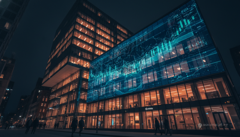 Edifício corporativo da Meta com foco em tecnologia e investimento em IA