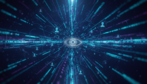 Fluxo de dados digitais com um olho humano observando