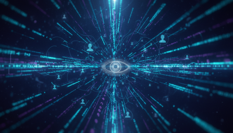 Fluxo de dados digitais com um olho humano observando