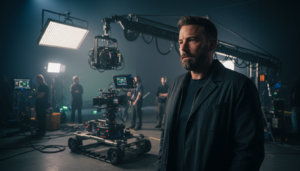 Ben Affleck em um set de filmagem com foco em tecnologia de produção