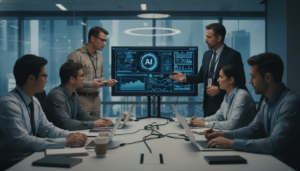 Equipe multidisciplinar da Microsoft, incluindo neurocientistas e veteranos militares, trabalhando em IA