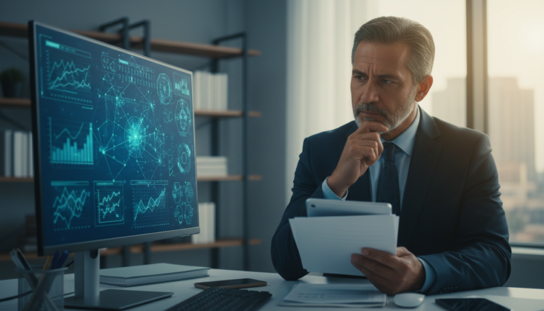 Advogado equilibrando o uso de inteligência artificial com a análise humana crítica