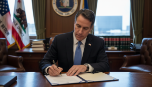 Governador da Califórnia Gavin Newsom assina a nova lei de inteligência artificial