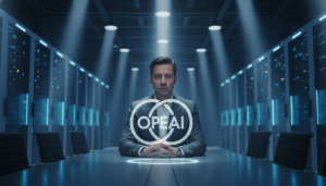 Centro de dados futurista com holograma da OpenAI