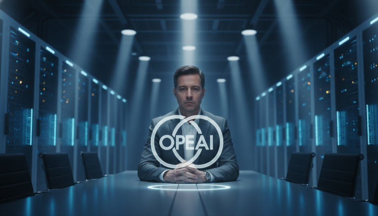 Centro de dados futurista com holograma da OpenAI