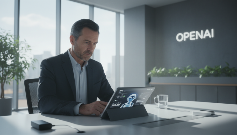 Executivo da OpenAI em escritório com foco em robótica.