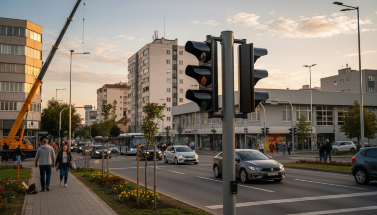 Novo semáforo com inteligência artificial sendo instalado em cruzamento de Ponta Grossa