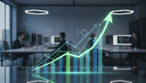 Gráfico moderno de crescimento de produtividade impulsionado por inteligência artificial.