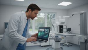 Técnico de saúde utiliza raio-x com inteligência artificial para diagnóstico