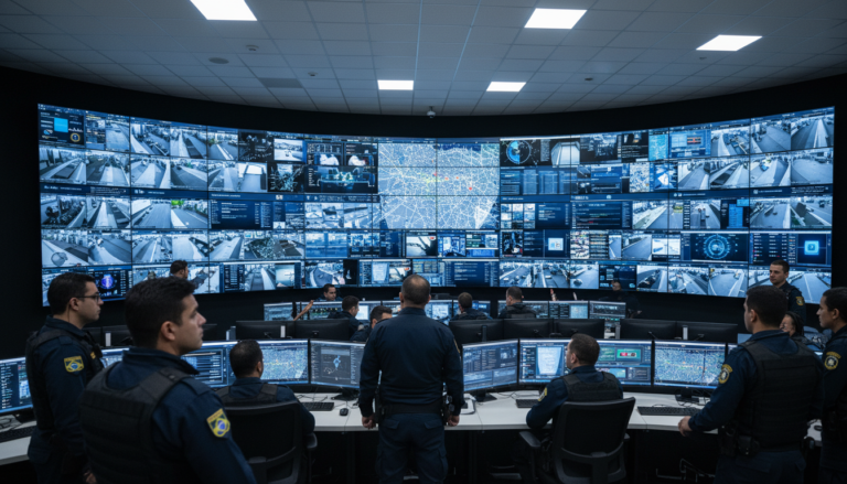 Centro de operações de segurança pública do DF utilizando tecnologia de inteligência artificial.