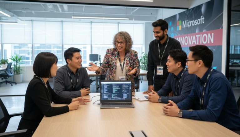 Funcionários não técnicos da Microsoft colaborando em ferramentas de IA.