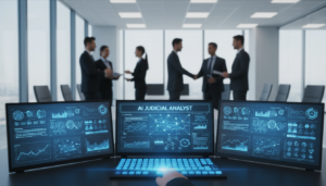 Painel de controle de inteligência artificial em um evento sobre combate à litigância abusiva